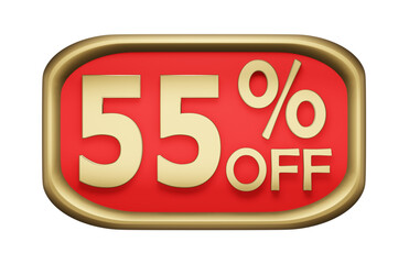 55% percent discount on gold badge, vector. 