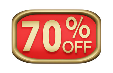 70% percent discount on gold badge, vector. 