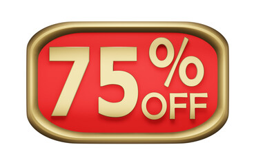 75% percent discount on gold badge, vector. 