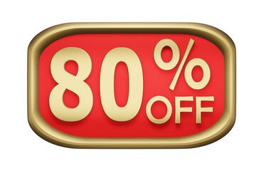 80% percent discount on gold badge, vector. 