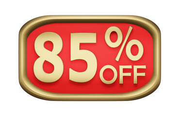 85% percent discount on gold badge, vector. 