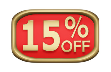 15% percent discount on gold badge, vector. 