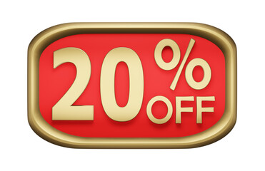 20% percent discount on gold badge, vector. 