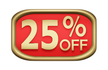25% percent discount on gold badge, vector. 