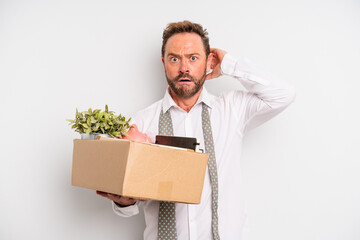 middle age man feeling stressed, anxious or scared, with hands on head. unemployment concept