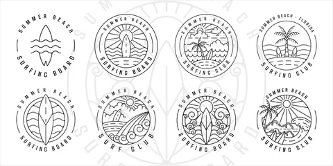 Foto op Plexiglas set of surfing logo line art minimalist simple illustration template icon graphic design. bundle collection of various surf club with typography badge circle © zyxroun