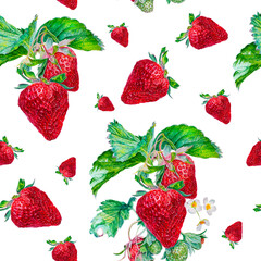 Watercolor seamless pattern of strawberry berries isolated on white background