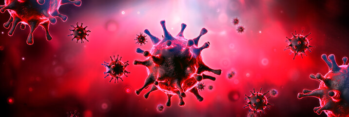 Covid Omicron And Deltacron Variants - Covid-19 Coronavirus In Red Fluid - 3d Rendering