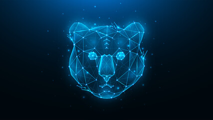 Polygonal vector illustration of a tiger head on a dark blue background. Wild cat concept in geometric style. Symbol of 2022. © Vladislav