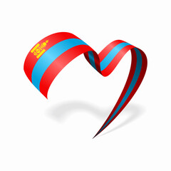 Mongolian flag heart shaped ribbon. Vector illustration.