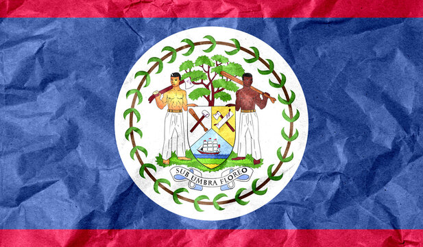 Belize flag of paper texture. 3D image