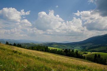 Mountain landscape. countryside landscape. beautiful views of the mountains in the summer. green...