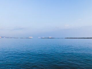 Quiet sea horizon at the evening time, natural colors of the  sky