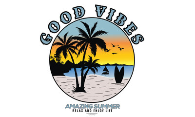 Summer good vibes graphic print design for t shirt print, poster, sticker, background and other uses. - obrazy, fototapety, plakaty