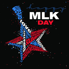 Happy MLK Day with a typographic star on a black background - 479955214