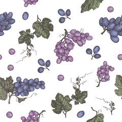 Seamless pattern with bunches of grapes.