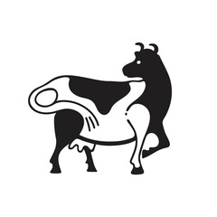 Black and white cow. Vector graphics. Farm animal.