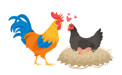 Chicken happy family. Vector illustration. White background.