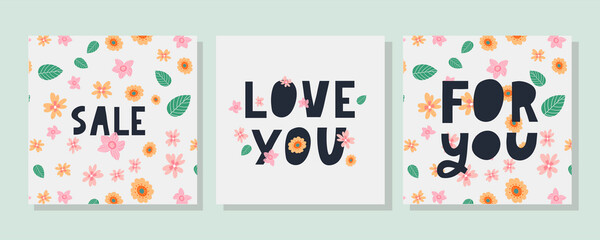 For you text lettering Valentine's day banner with flowers sale