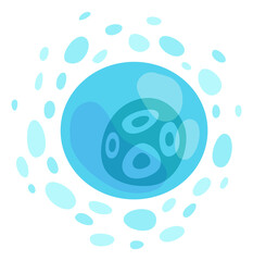 Blue natural cell in cartoon style. Microbiology symbol