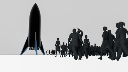 people set off into space (3d rendering)