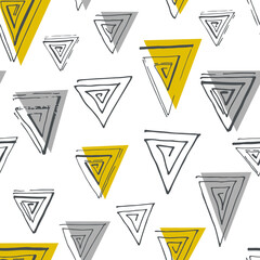 Abstract seamless geometric pattern with triangles, scuffed, sprays.