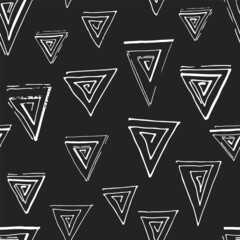 Abstract seamless geometric pattern with triangles, scuffed, sprays.