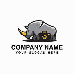 Obraz premium rhino mascot design logo with camera silhouette