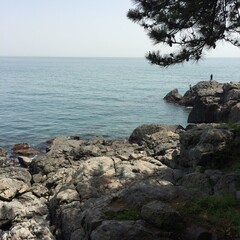 stones on sea beach at Busan Korea blue sky 