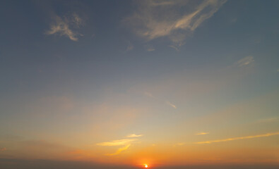 Sunset sky. Abstract nature background. Dramatic blue with orange colorful clouds in twilight time.