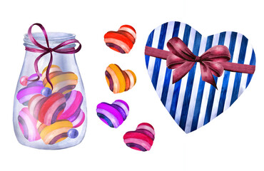 Watercolor sweets for valentine's day. Isolated over white background