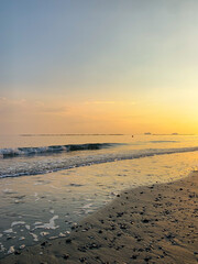 Quiet sea horizon at the evening time, natural colors of the sunset sky