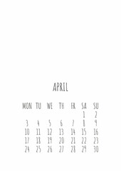 Calendar 2023 Format A4 on white background 