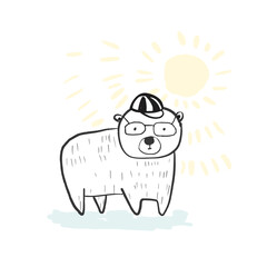 Cute sketch hand drawn color pencil raccoon illustration. Bright cartoon childish black and white forest animal for kids print design, textile decoration, greeting cards, stickers, logo