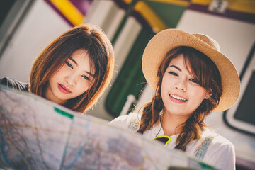 asian woman traveler tourists travel city street, journey backpack adventure outdoor by train © Png - Video - Photo