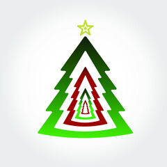 Green and red hollow Christmas tree illustration with star on top