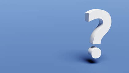 White question mark hovering on blue background. 3d render