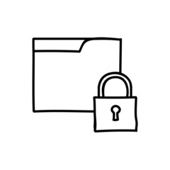 Folder lock icon. Hand drawn vector illustration.