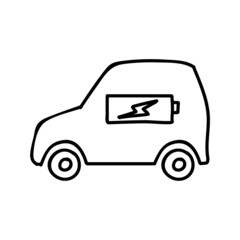 Battery powered car icon. Hand drawn vector illustration.