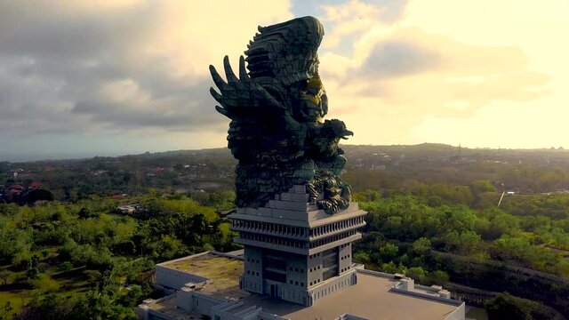 Drone footage of Garuda Wisnu Kencana, Uluwatu, Nusa Dua, Bali when Sunset