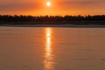 Sunset on the Mekong River in Cambodia