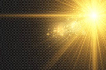 Special lens flash, light effect. The flash flashes rays and searchlight. illust.White glowing light. Beautiful star Light from the rays. The sun is backlit. Bright beautiful star. Sunlight. Glare.	