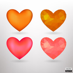 Vector orange hearts icons set. Vector 3D illustration.Vector collection of orange hearts on white background