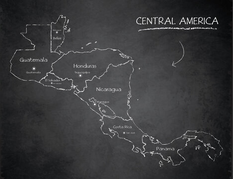 Central America map, separates states and names, design card blackboard chalkboard vector