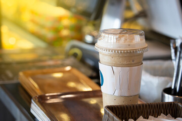 Iced coffee at coffee shop in the morning.