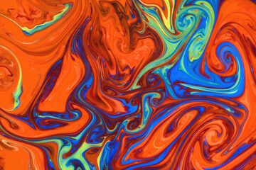 Abstract paint color background. Exoplanet cosmic sea pattern, paint stains. Marbleized effect. Background with abstract swirling paint effect. Liquid acrylic picture with flows and splashes. Mixed