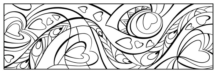 Romantic Coloring valentine day page hearts, Bookmarks, postcard.
Abstract flowers ornament. Doodle patterns. Sketch of ornaments for creativity of children and adults. EPS 8	