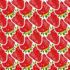 Red beautiful background with strawberries. Strawberry seamless pattern. Background with fruits and sweet food.