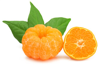 Tangerine and slices isolated on a white background.
