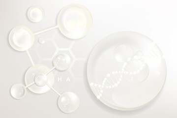 Hyaluronic acid skin solutions ad, white collagen serum drops with cosmetic advertising background ready to use, illustration vector.